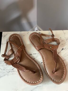 Corso Como Bronte Brown Leather Braided T-Strap Flat Thong Sandal